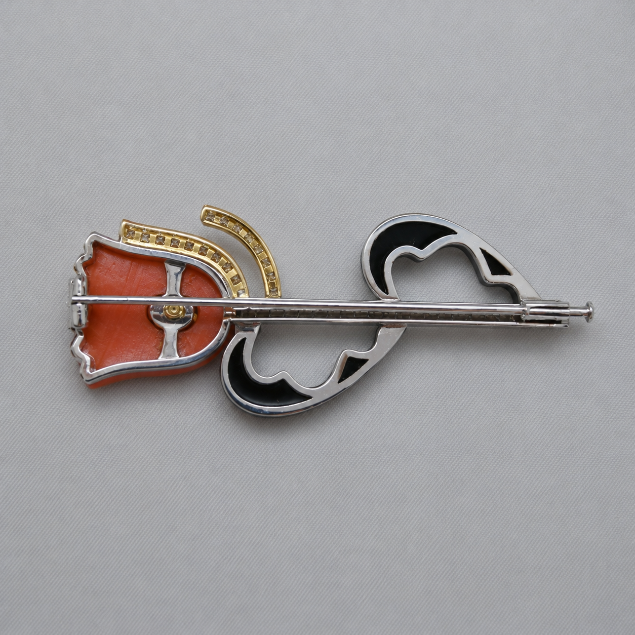 Art déco tulip brooch with coral, emerald and diamonds — Preziose Follie Trieste