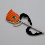 Art déco tulip brooch with coral, emerald and diamonds — Preziose Follie Trieste